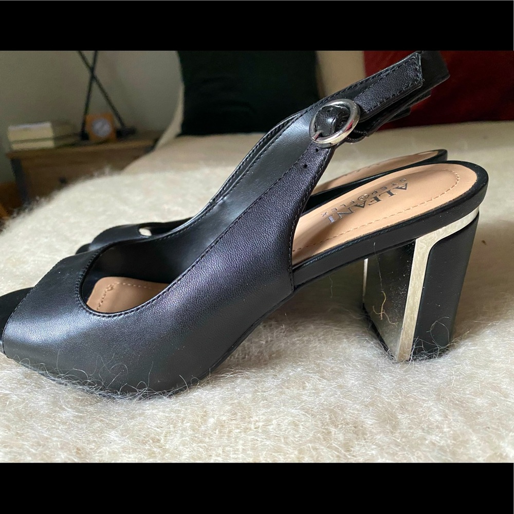 Alfani black peep toe pumps with silver trim